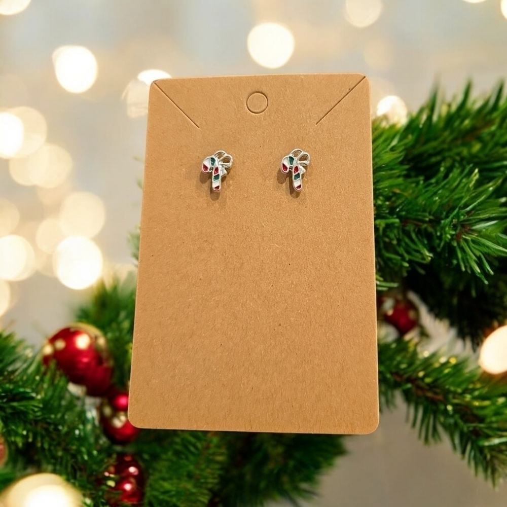Mini Candy Cane Holiday Festive Stud Earrings